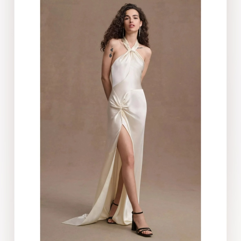 Anthropologie Ronny Kobo Samra Satin Twist-Halter Column Gown